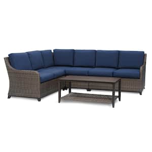 Mitchell 5-Pieces Wicker Outdoor Sectional Set with Navy Cushions