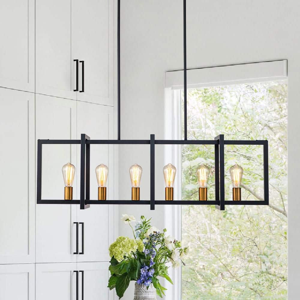 HUOKU LIBERTAB 6-Light Black Kitchen Island Pendant Light