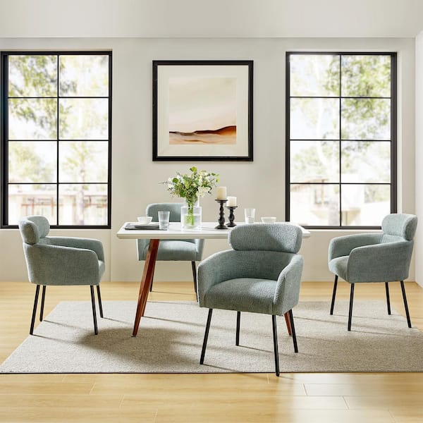 JAYDEN CREATION Andrew Sage Modern Boucle Lambswool Dining Chair with Metal Legs Set of 4