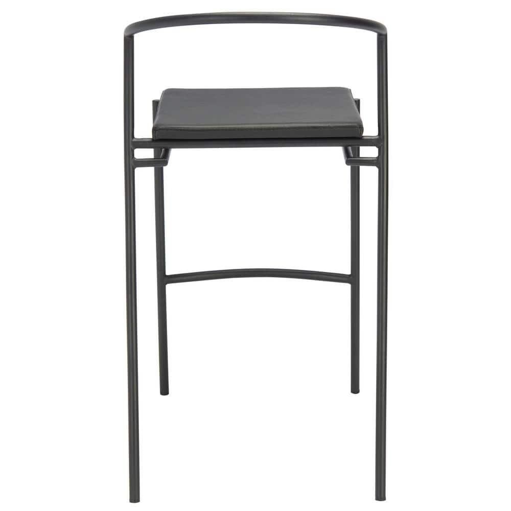 Bauhaus Inspired Black Vegan Leather & Metal Counter Stool Pair