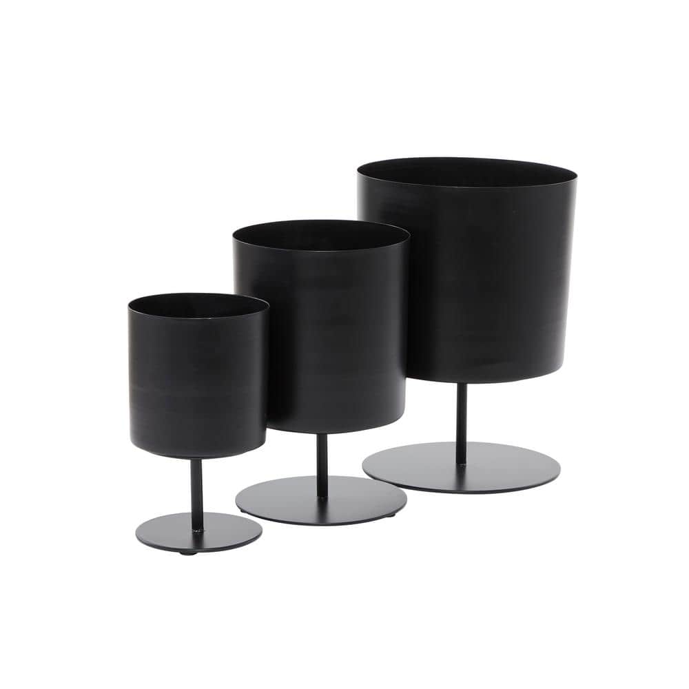 Black Metal Modern Round Planter with Stand, Set of 3