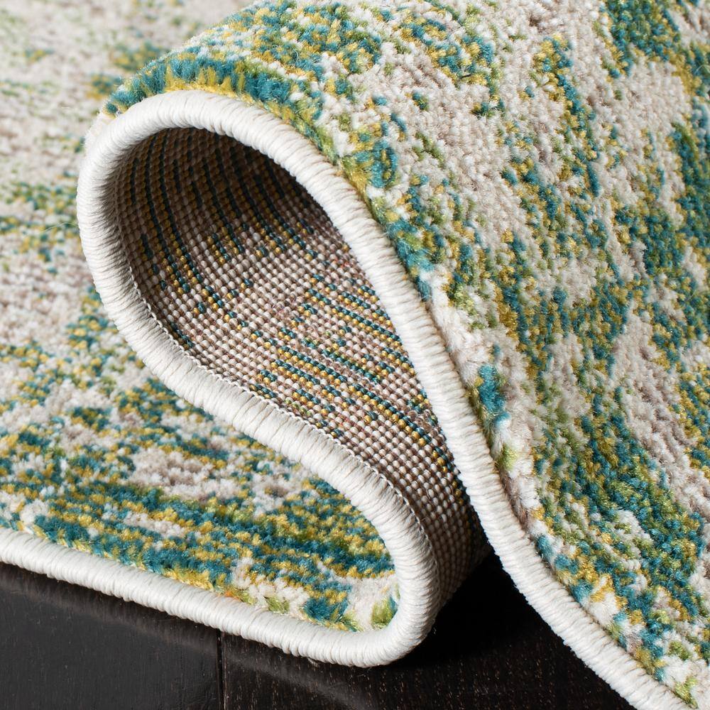 Green and Ivory Rectangular Flat Woven Synthetic Rug 10' x 14'
