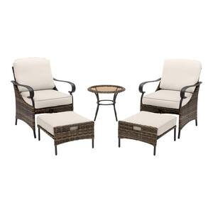 Layton Pointe 5-Piece Brown Wicker Outdoor Patio Conversation Seating Set with CushionGuard Almond Tan Cushions