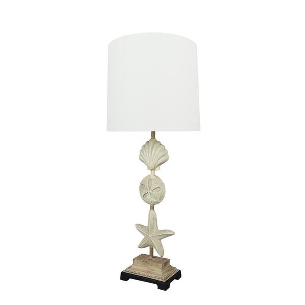 Storied Home 12" Round Cement Desk Lamp: Fluted Base, Linen Drum Shade