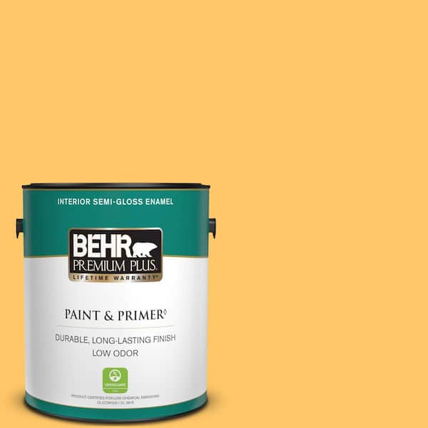 BEHR PREMIUM PLUS 1 gal. Home Decorators Collection #HDC-SP16-05 Daffodil Semi-Gloss Enamel Low Odor Interior Paint & Primer