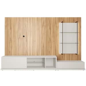 Beaumont 106.29 in. Off-White and Cinnamon Left Modular Entertainment Center Fits 60 in. TV with Cable Management