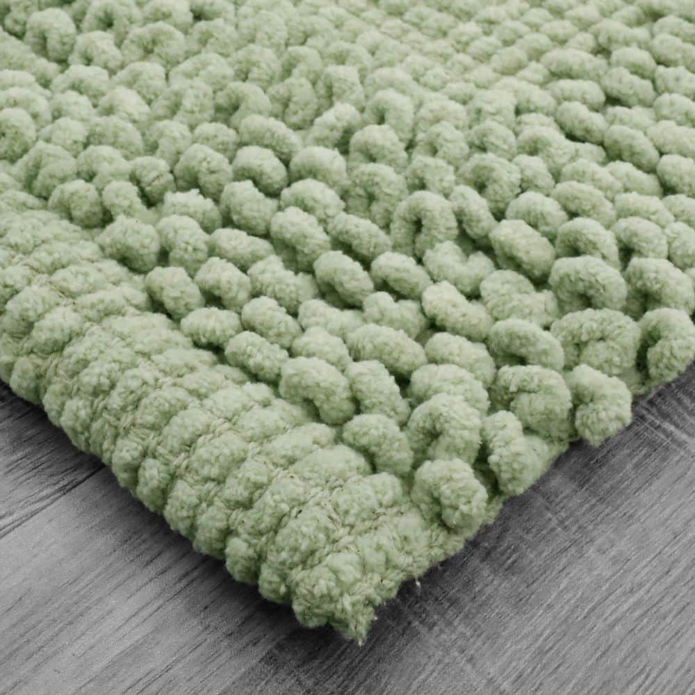 Sage Green Cotton Chenille Non-Slip Bath Mat 17" x 24"