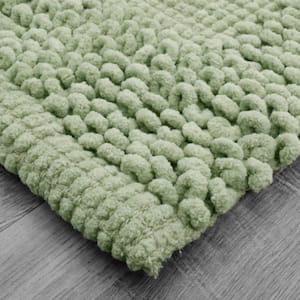 Sophie Border Green 17 in. x 24 in. Cotton Textured Bath Mat