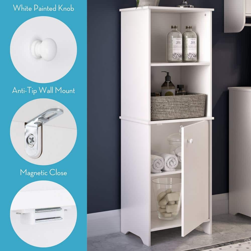 Medford Traditional Tall White Floor Cabinet with Adjustable Shelving