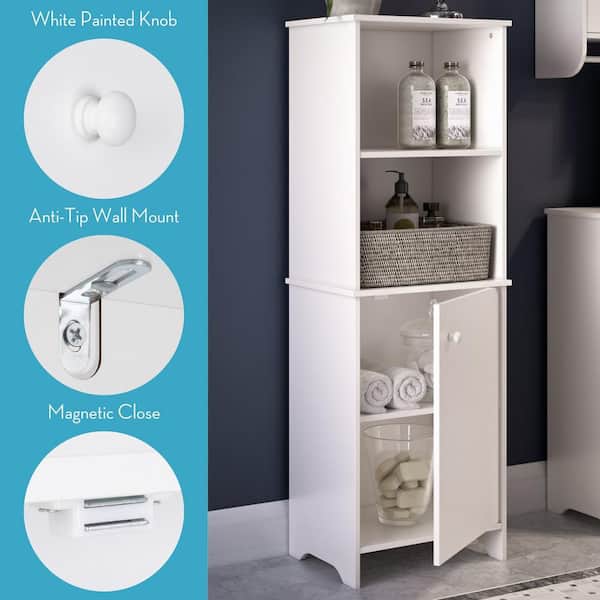 Medford Collection 15.75 in. W x 11.75 in. D x 46 in. H Tall Floor Cabinet in White Medford Collection 15.75 in. W x 11.75 in. D x 46 in. H Tall Floor Cabinet in White