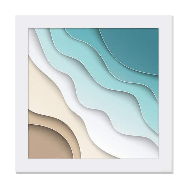 Unbranded Gallery-Grade Wavy Sand And Sea White Framed Acrylic Abstract Statement Wall Art 48 in. x 48 in.