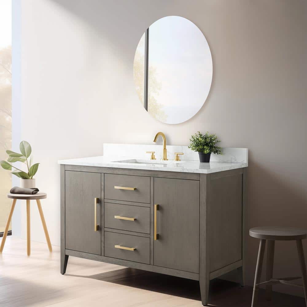 48'' Driftwood Gray Single Bathroom Vanity with Marble Top