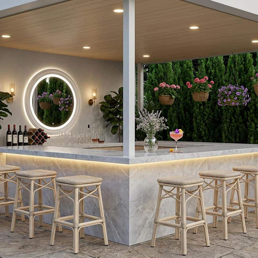 Counter Height Outdoor Bar Stool Aluminum Frame Backless Patio Modern Wicker Bar Stools, Light Beige(2-Pack) price history on PriceWatchPro