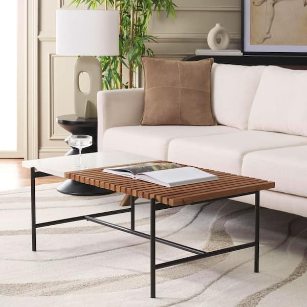 Dallas 23.6 in. Brown/White Rectangle Wood Coffee Table