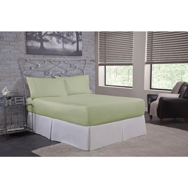 BedTite Absolutely Fitting 4-Piece Sage Solid 500 Thread Count Cotton Queen Sheet Set