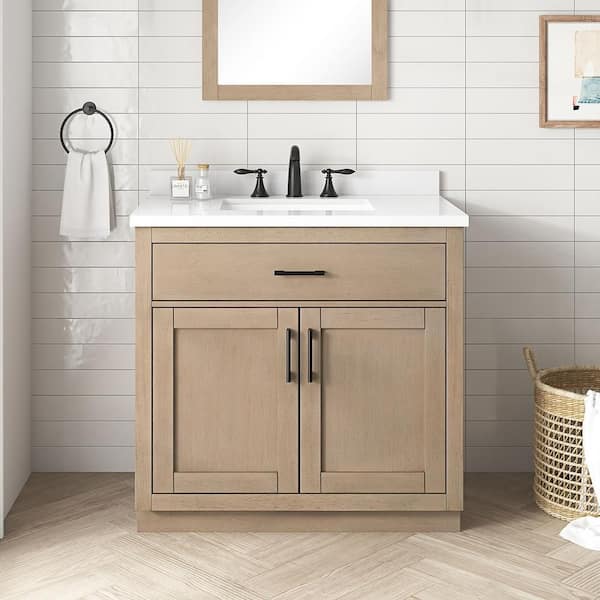 Bailey 36 in. Single Sink Sahara Birch Bath Vanity with White Quartz Top (Assembled)