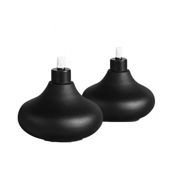 24. 5oz Black Metal Tabletop Citronella Outdoor Flame Light Torch Decorative Lantern 2-Pack for Patio Garden