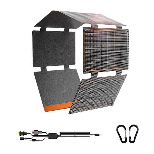 60W Foldable Solar Panel Charger with USB-C/A QC3.0 DC Port in Black IP67 Waterproof for RV Camping Backpacking