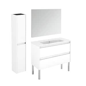 Ambra 39.8 in. W x 18.1 in. D x 32.9 in. H Bathroom Vanity Unit in Gloss White with Mirror and Column