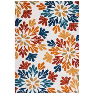 Cabana Cream/Red 3 ft. x 5 ft. Abstract Floral Indoor/Outdoor Area Rug