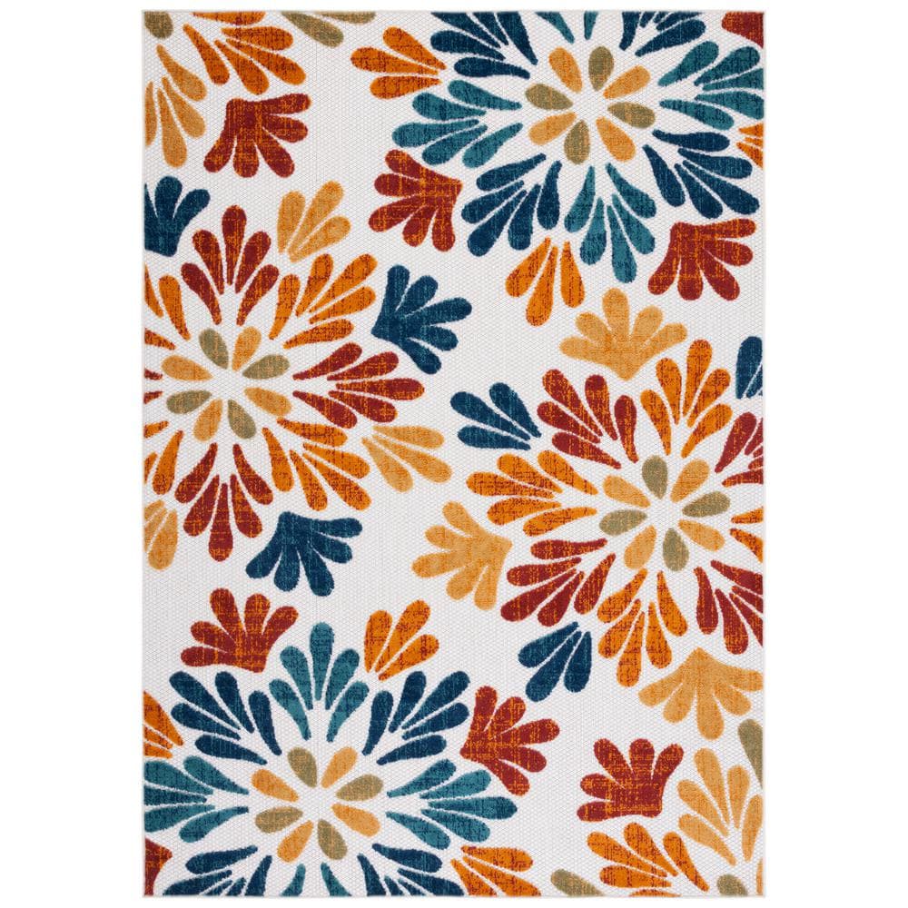 SAFAVIEH Cabana Creme/Red 9 ft. x 12 ft. Abstract Floral Indoor/Outdoor