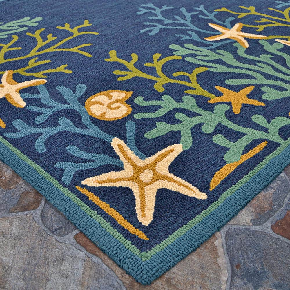 Sea Water Oceanic Blue 5'6" x 8' Handcrafted Synthetic Area Rug