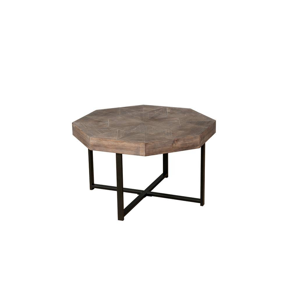 30 in. Antique Brown Wood Coffee Table with Metal Legs