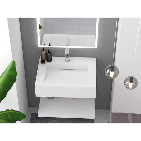 Pyramid 24 in. Wall Mount Solid Surface Single Basin Rectangle Bathroom Sink in Matte White
