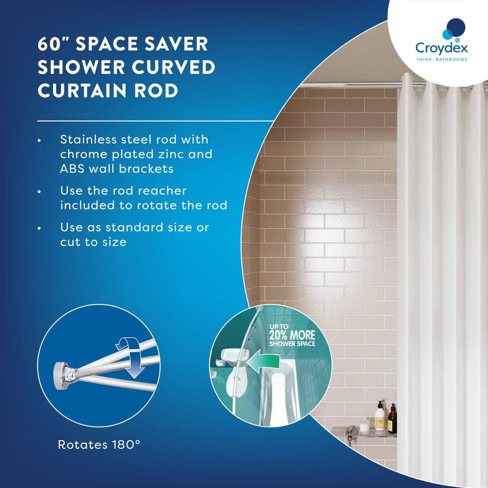 Adjustable Stainless Steel Curved Shower Curtain Rod, 60in