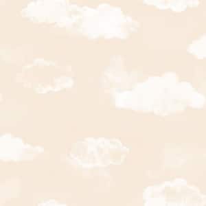 Tiny Tots 2-Collection Beige/White Matte Clouds Design Paper Non-Pasted Non-Woven Wallpaper Roll
