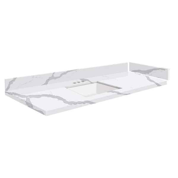 Transolid Silestone 49.5 in. W x 22.25 in. D Quartz White Rectangular Single Sink Vanity Top in Bianco Calacatta
