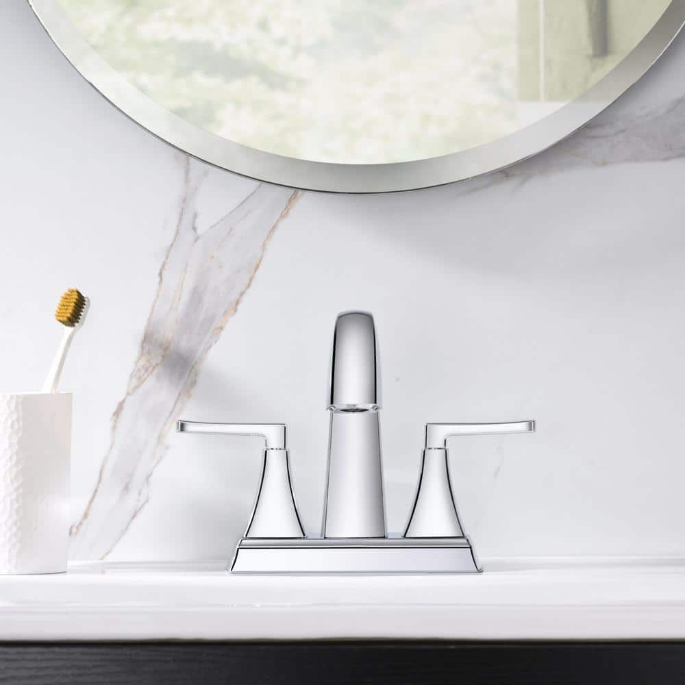 Chrome Polished 2-Handle Centerset Bathroom Faucet with Drain Assembly