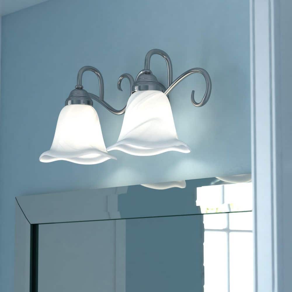 Bella 19.75 in. W 2-Light Brushed Nickel Vanity Light Fixture Transitional White Alabaster Glass Bathroom Wall Lighting price history on PriceWatchPro