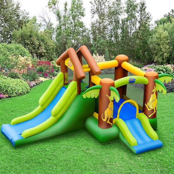 Inflatable Bounce House Jungle Jumping Bouncer Double Slides Park with Blowe