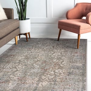 Imara Dahlia Gray/Ivory 7 ft. 10 in. x 10 ft. 9 in. Transitional Carved Oriental Polyester Area Rug