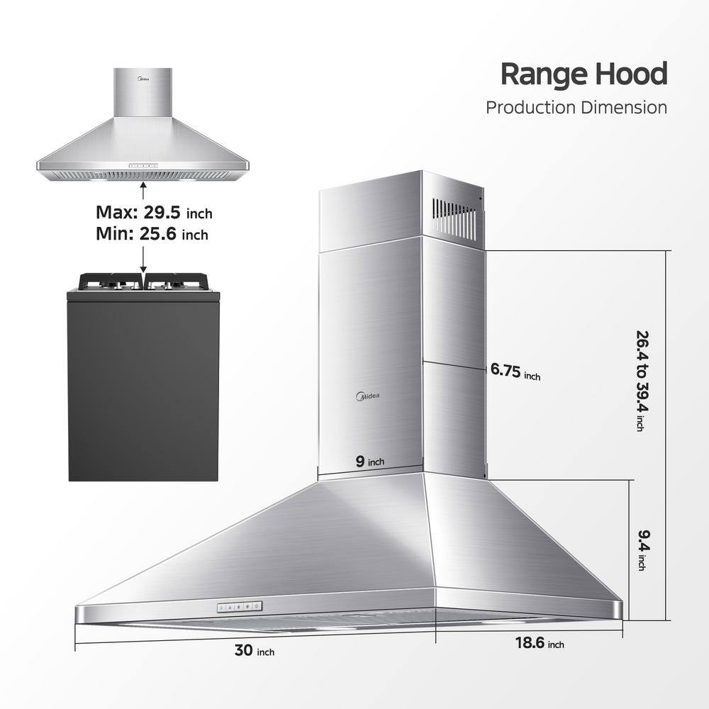 Midea 30-Inch Stainless Steel Convertible Wall Mounted Range Hood