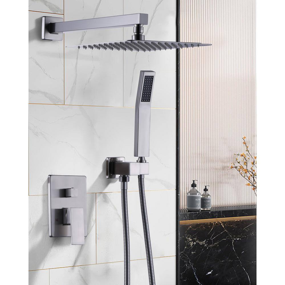 Brushed Nickel Square Rain Shower Faucet with Handheld