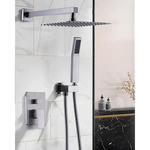 Single Handle 2-Spray Shower Faucet 1.8 GPM with 10 in. Square Shower Head and Adjustable Heads in Brushed Nickel