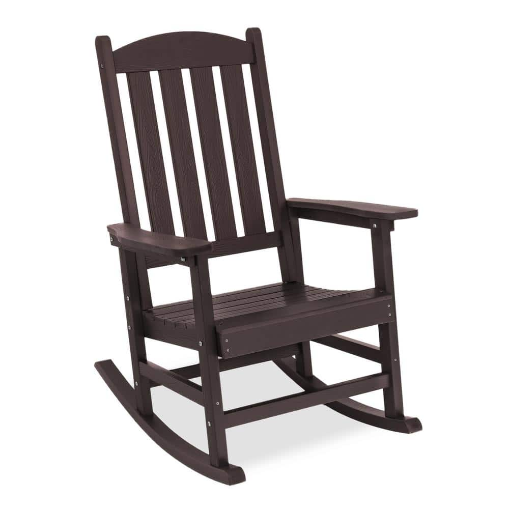 LUE BONA Brown Plastic Adirondack Outdoor Rocking Chair With High Back   Outdoor Rocking Chairs Olf Br Hb004 04 64 1000 