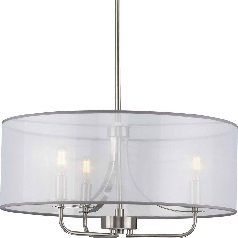 Riley Brushed Nickel 21" Drum Pendant with Organza Shade