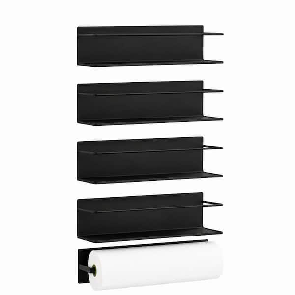 Magnetic Refrigerator Spice Rack Organizer, 4-Pack Fridge Shelf Set with Paper Towel Holders, Space-Saving Black