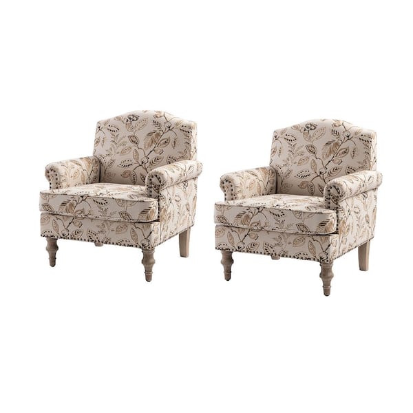 JAYDEN CREATION Romain Farmhouse Gingen Polyester Spindle Hardwood Armchair with Solid wood Legs and Rolled Arms (Set of 2)