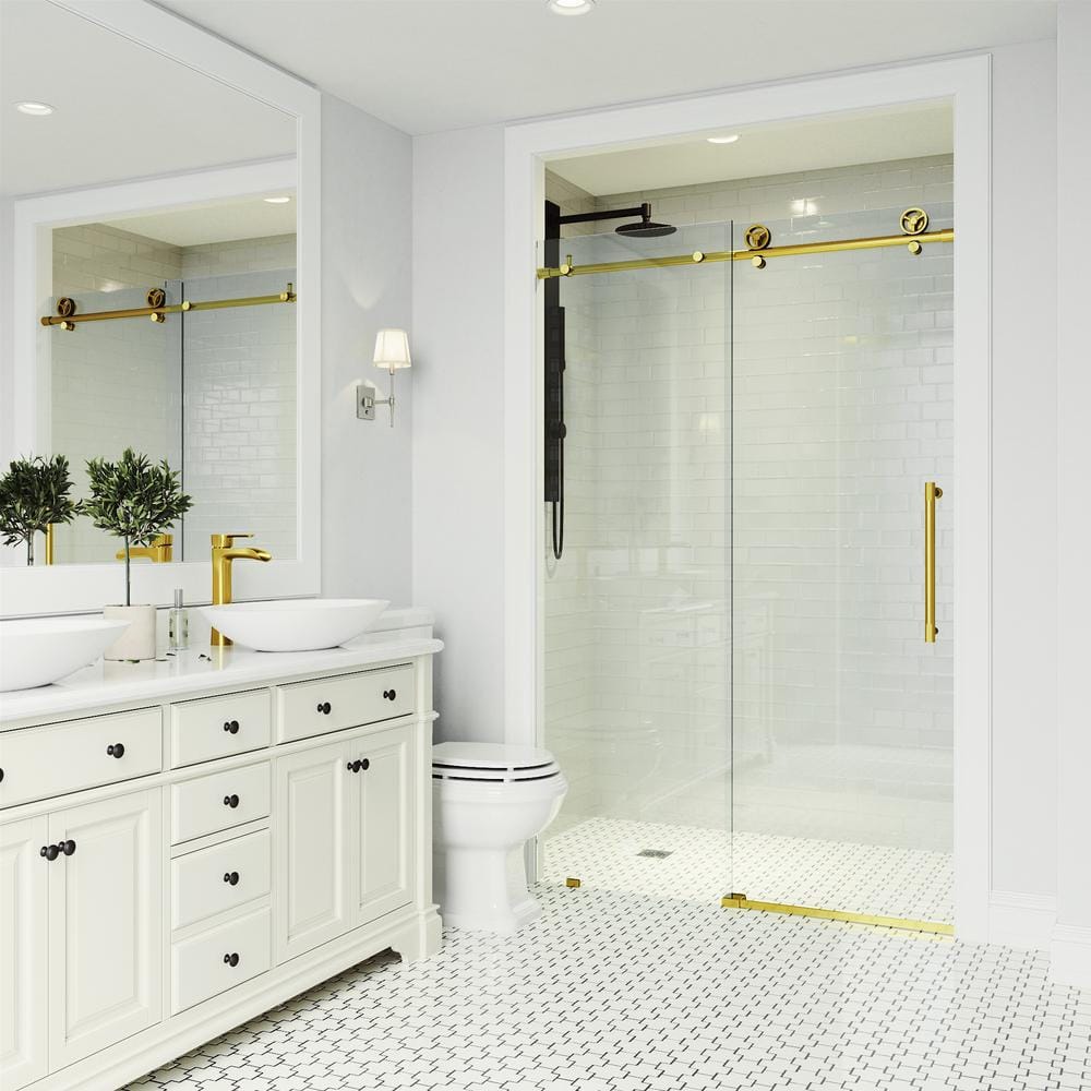 Elan Cass 44-48" Matte Gold Frameless Sliding Shower Door with Clear Glass
