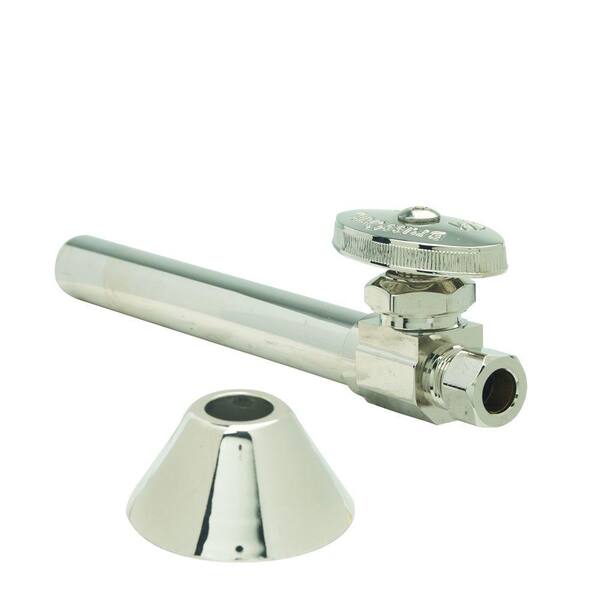BrassCraft 1/2 in. Sweat x 3/8 in. Comp Multi-Turn Straight Valve with 5 in. Ext, X Handle, Bell Flange in Polished Nickel
