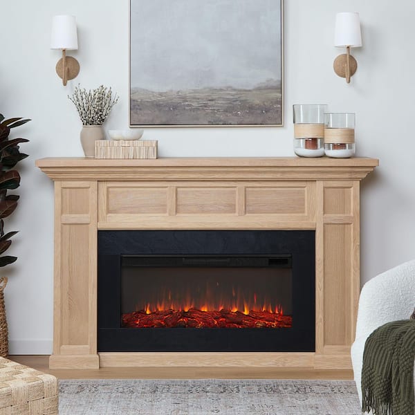 Alcott Landscape 75 in. Freestanding Electric Fireplace in White Oak