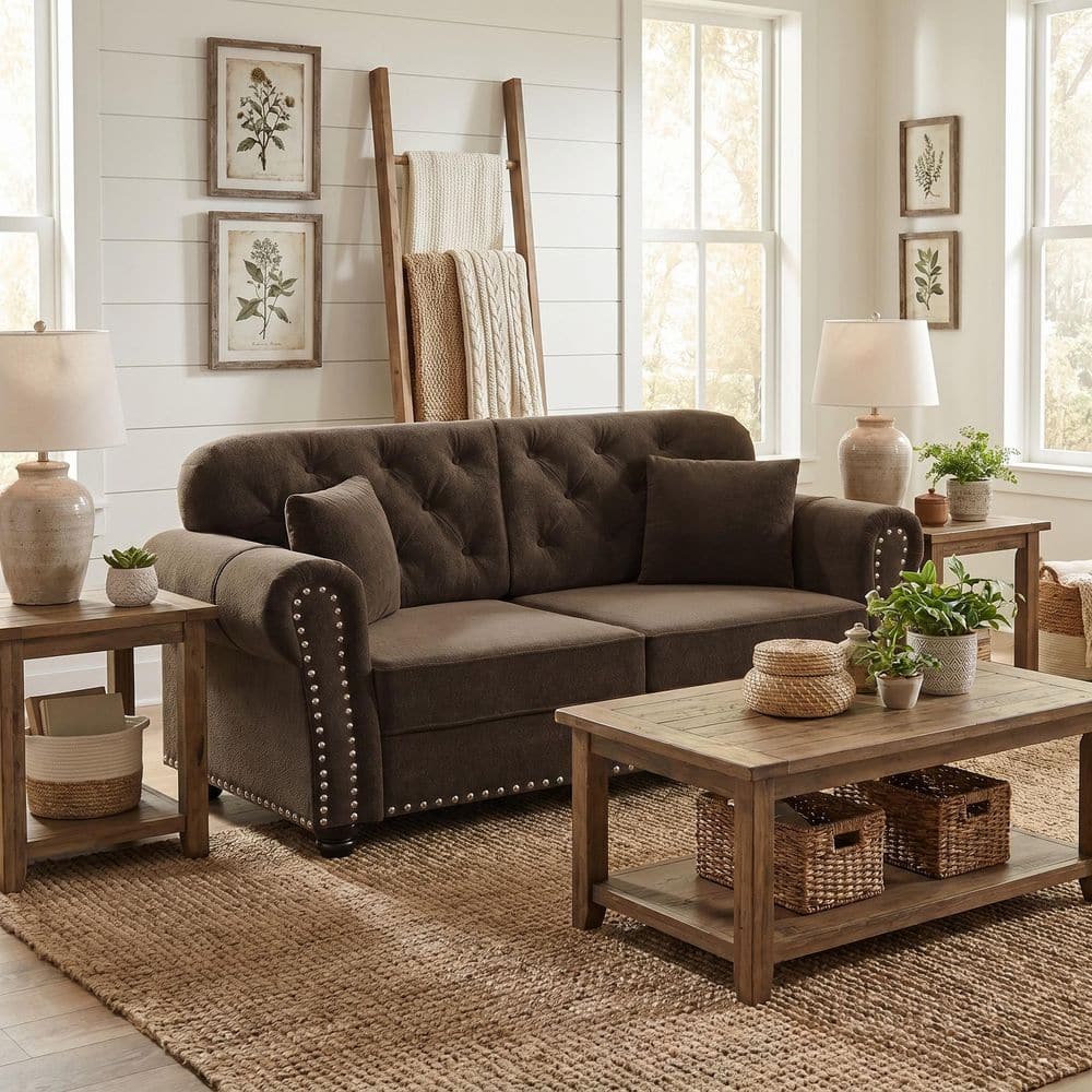 Camdany 63 in. Velvet Loveseat Sofa with Button Tufted Back,Rolled Arms and Nailhead Trim,in Brown