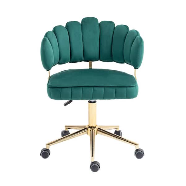 Unbranded Velvet Home Office Desk Chair with Wheels Computer Chair Height Adjustable Task Chair Vanity Chair in Emerald Green