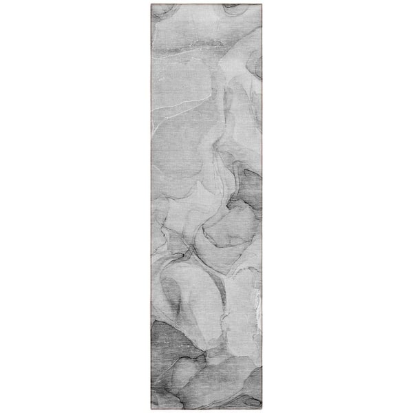 HomeRoots Gray 2 ft. x 7 ft. Abstract Indoor / Outdoor Area Rug