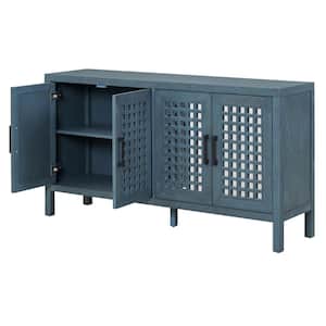 58-in W x 15-in D x 32-in H in Blue MDF Ready to Assemble Floor Kitchen Cabinet with Closed Grain Pattern