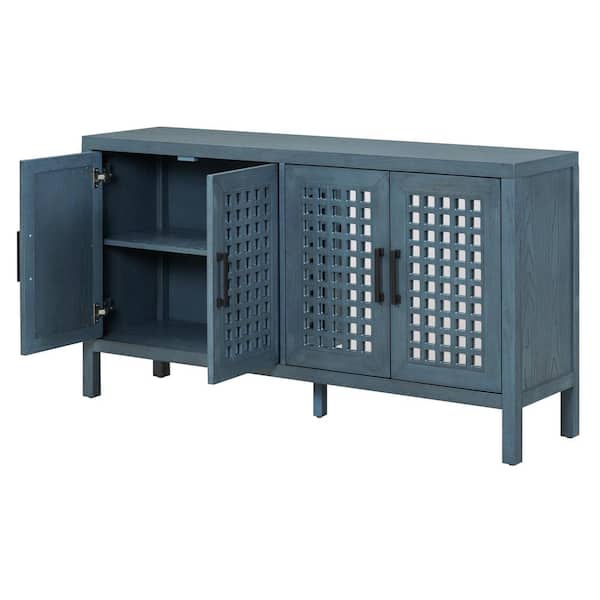 Unbranded 58-in W x 15-in D x 32-in H in Blue MDF Ready to Assemble Floor Kitchen Cabinet with Closed Grain Pattern